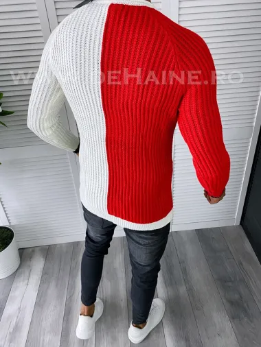 Pulover barbati gros slim fit alb T3578 U1-2